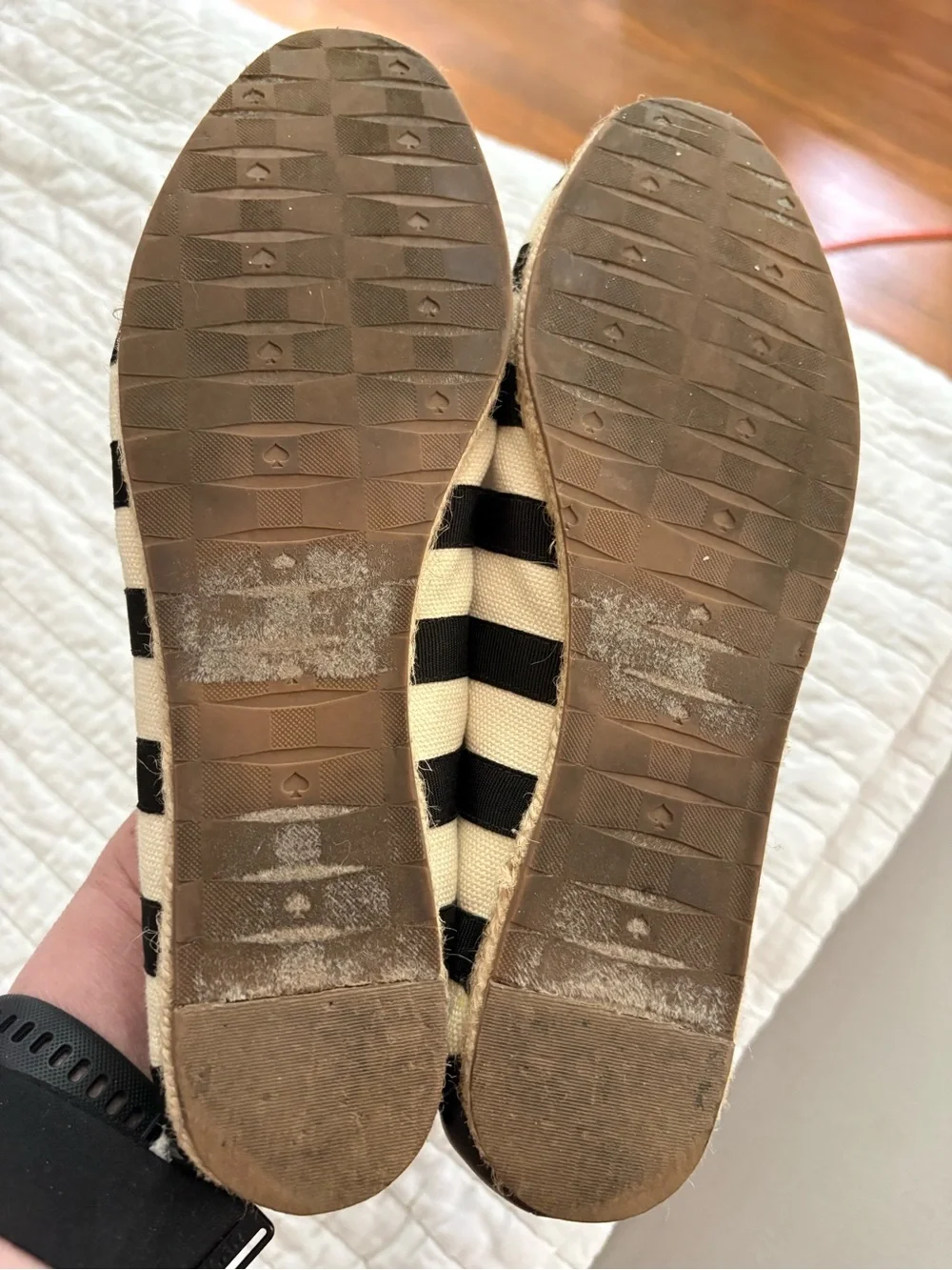 kate spade Black and Cream Striped Bow Ballet Flats Espadrille Size 10